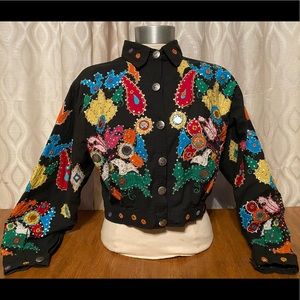 Sequin & Embroidered Button-Up Jacket